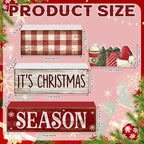 Lineshading 4 Pcs Christmas Table Decoration Wooden Hot Cocoa Santa Hat Decorations Christmas Tiered Tray Decor Winter Centerpiece Decorative Santa Hat Hot Cocoa Gift Box Tree Block Signs for Home - style: Christmas