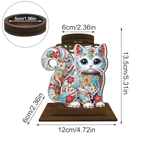 BAYUNOE DIY Candlestick Holders Wooden Desktop Diamond Art Painting Candle Holder Double-Sided Diamond Vintage Modern Decorative for Table Mantel Wedding Dinning Party-Flower Cat - color: Flower Cat