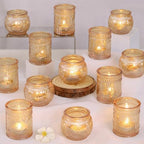 DARJEN 24Pcs Gold Votive Candle Holders - Glass Candle Holder Bulk for Table Centerpiece, Tea Lights Candle Holders for Home, Christmas Party & Wedding Shower - color: Gold