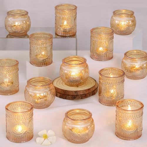 DARJEN 24Pcs Gold Votive Candle Holders - Glass Candle Holder Bulk for Table Centerpiece, Tea Lights Candle Holders for Home, Christmas Party & Wedding Shower - color: Gold
