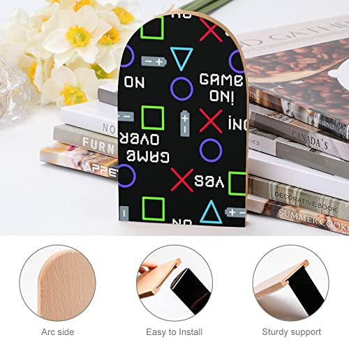 Sensaku Book Ends Cool Gamer Slogan Text Bookends (1 Pair) Heavy Duty Non-Slip Wood Decorative Home Office