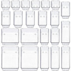 SMARTAKE 22-Piece Drawer Organizer with Non-Slip Silicone Pads, 5-Size Clear Desk Drawer Organizer Trays Storage Tray for Makeup, Jewelries, Utensils in Bedroom Dresser, Office and Kitchen, Clear - size: 22 PCS