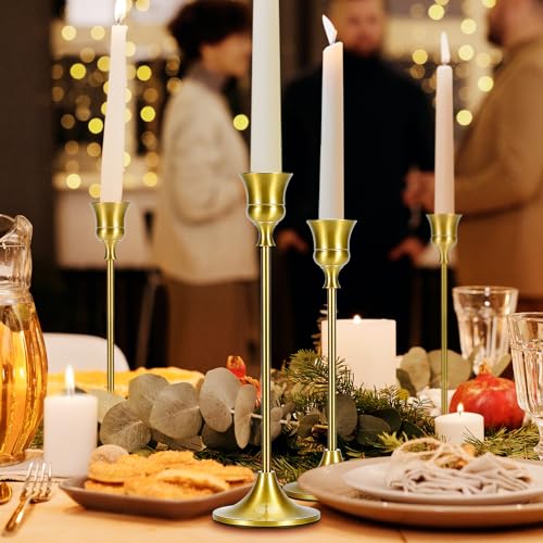 Candle Holder Gold Taper Candlestick Holders - Table Décor Brass Golden Pillar Candle Sticks Holder Set of 6, Antique Fireplace Decor Tapered Bulk Candelabra for Wedding, Christmas - color: Brass Gold