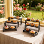6 PCs Risers Display Stands 3 Tiers Desktop Acrylic Shelves Cake Dessert Holder Products Stand for Collectibles Shoes Jewels Pop Figure （Black） - color: Black