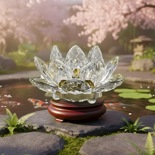 Lotus Flower Figurine,Crystal Lotus Decor Centerpiece,Feng Shui Home Decor for Office Desk Accent in 2.5 Inch - color: Yellow