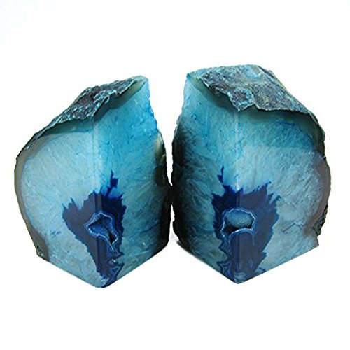 JIC Gem Teal Agate Bookends Heavy Duty Book Ends for Shelves Geode Book Ends with Rubber Bumpers for Office Décor and Home Decoration(1 Pair, 2-3 LBS) - color: Green Dyed, size: 2-3LBS.