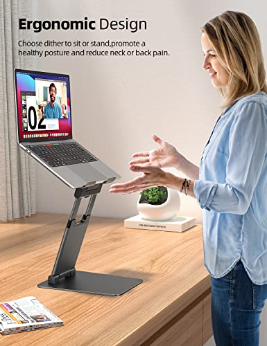 Nulaxy Height Adjustable Laptop Stand for Desk, Dual Foldable Aluminum Computer Riser, Pull Out Design Ergonomic Sit to Notebook Holder Convertor, Compatible with All 10-17" Laptops, Tablets, Gray - color: A-Gray
