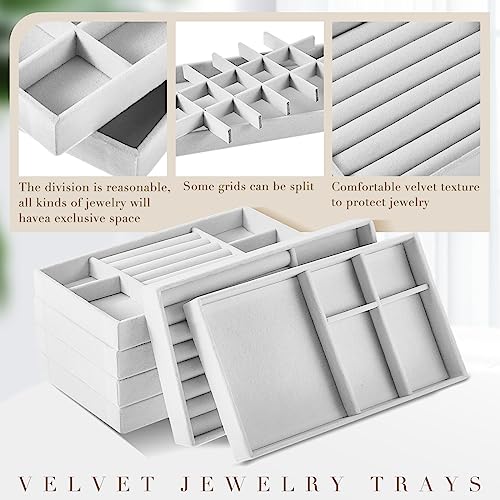 Junkin 18 Pcs Velvet Jewelry Tray, Stackable Jewelry Organizer Trays for Drawer, Jewellery Box Divided Display Tray, Jewelry Inserts for Drawer for Rings Earring Bangle Necklaces(Gray) - color: Gray
