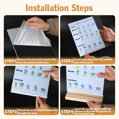 xydstay 2pack 8.5x11 Acrylic Sign Holder with Wood Base for Picture Frames,L/T Shape Double Slot Design for Vertical or Slant Back Display, for Restaurant, Office, School, Store and Home Use - size: 2 pack