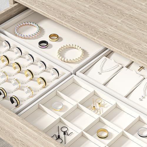 Julysky Jewelry Organizer Trays for Drawer,Jewelry Display Organizer Case for Women,Bracelet Necklace and Ring Display Stand for Selling,Velvet Jewelry Storage Display (Beige, Empty Plate) - color: Beige