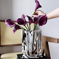 Ceramic Flower Vase, Crinkle Paper Bag Shape, Silver Metal, Modern Home Decor (X-Large) - size: X-Large