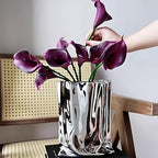 Ceramic Flower Vase, Crinkle Paper Bag Shape, Silver Metal, Modern Home Decor (X-Large) - size: X-Large