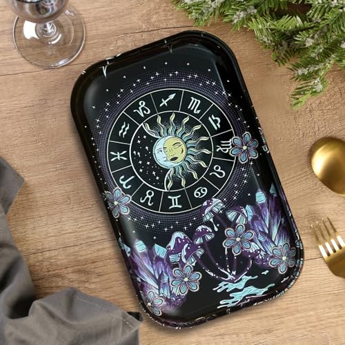 Metal Tray with PVC Soft Magnetic Lid Black Tray with Lid Cover Large Cute Decorative Tray for Home Decor, Coffee Table, Tea, Snacks, Gifts - 11"" x 7"" (Purple), LT001 - color: Purple
