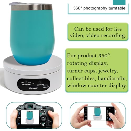 YVV Rotating Display Stand, Spinning Display Stand with Colored Lights, Lighted LED Base for Glass Art , Electric & Battery-Operated Platform 4.72in, Adjustable Speed Electric Turntable White