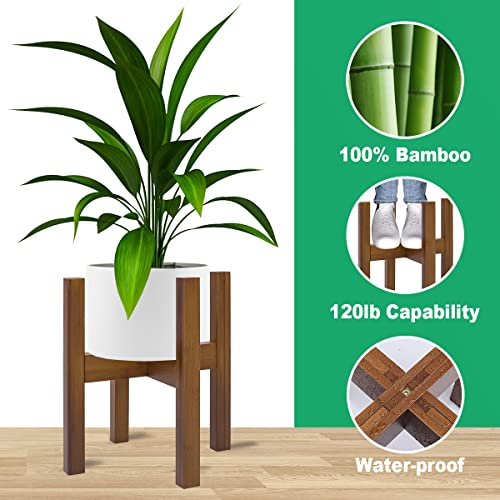 Rnined Adjustable Plant Stand Indoor,Bamboo Mid Century Modern Plants Stands, Stable Plant Holder,Fit 8 9 10 11 12 inch Pots (Pot & Plant Not Included) - color: walnut