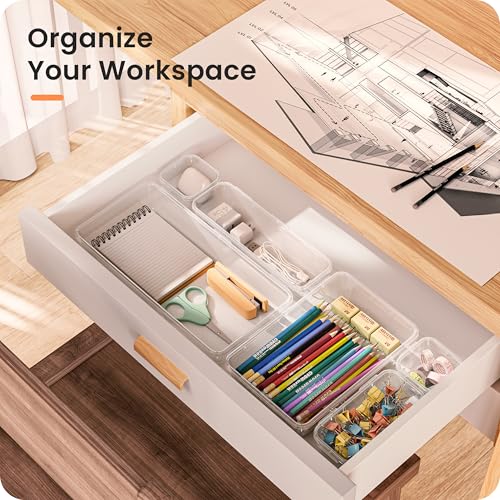 A-LuGei 【XL Size Only Us】 Drawer Organizer, 【𝟱𝗦𝗶𝘇𝗲】 Makeup organizer, 【Holds 177 Items】 Bathroom Organizers and Storage, Organization and Storage, Desk Drawer Organizer for Bathroom Vanity - color: Clear