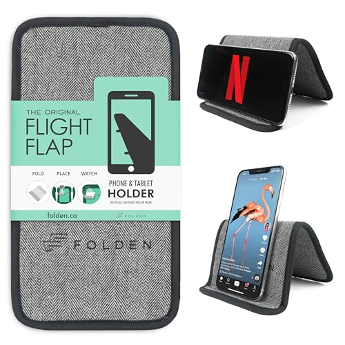 Flight Flap Airplane Phone Holder, Flexible Cell Phone Holder, Folding Cellphone Stand for Desk, Bed, Office, Treadmill - Airplane Gadgets for Long Travel Accessories - Plane Essentials (Tweed) - color: Tweed, size: Large