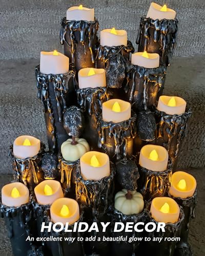 Homemory 48-Pack Novelty Flickering Flameless Tea Lights Candles, 200+Hours Battery-Operated LED Fake Candles for Wedding Table Centerpieces,Proposal,Anniversary, White Base, Ø1.5''xH1.3‘’ - color: Bright Amber Glow, White Base, size: Pack of 48