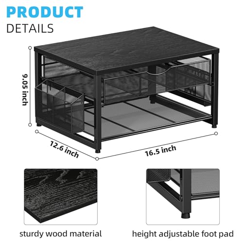 Marbrasse Wood Printer Stand for Desk, 2-Tier Desktop Printer Table for Home Office, Printer Stand with Storage Drawer 2 Pen Holders, Multi-Purpose Desk Organizer for Fax Machine Scanner (Wood Black) - color: Wood Black