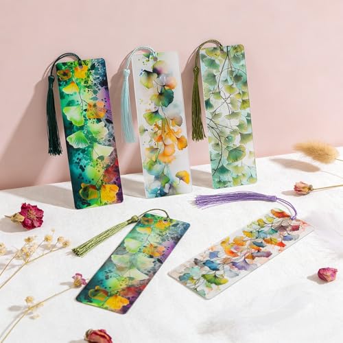 Colorful Art Flower Bookshelf Bookmark - Romantic Artsy Vibe Bookmarks, Perfect Reading Gift for Book Lovers, Bookworms and Friends (Ginkgo Leaf) - style: Ginkgo Leaf