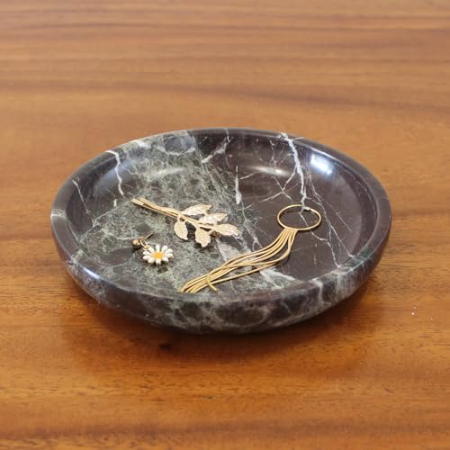 Natural Marble Travertine Ring Dish Jewelry Tray 5.5" for Women, Marble Trinket Dish for Key Earring Nightstand, Mother's Day Engagement Birthday Gift - Rosa Levanto - color: Rosa Levanto