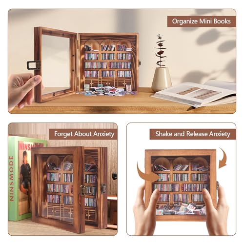 Anxiety Bookshelf – Mini Books Display for Stress Relief and Fun Decor, Perfect Decorative Miniature Library for Book Lovers, Ideal for Home Decor, Office Décor, and Thoughtful Gift Giving - Pine Wood - color: Pine Wood