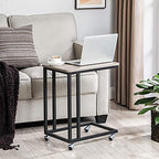 VASAGLE End Table, C Shaped TV Tray with Metal Frame Rolling Casters, Industrial Side Table for Living Room Bedroom, 19.7 x 13.8 x 23.6 Inches, Greige and Black - color: Greige + Black