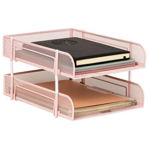 Mind Reader Stackable Paper Tray, Desktop Organizer, File Storage, Office, Metal Mesh, 2 Pcs, Pink - color: Pink