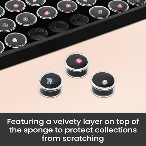 Novel Box Jewelry Display Tray Black Wood 8.25 x 14.75 x 1 Large Jewelry Tray with 50 Gem Jars Insert | Rectangular Display Trays for Collectibles | Rock Collection Tray | Gem Display Tray - color: 50-Gem Jars Black Foam Liner, size: Wood Tray: 8.25 x 14.