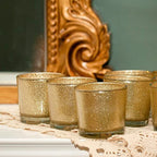 Gold Votive Candle Holders, BeMoment Glitter Glass Tealight Candle Holder for Christmas, Wedding Decor and Home Decor, Festival, Xmas, Holiday, Set of 12(2”×2”)