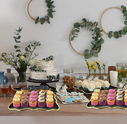 Gift Boutique 10 Black Rectangle Trays with Gold Rim Border for Dessert Display Table Parties 9" X 13" Disposable Paper Cardboard for Platters Cupcake Displays Birthday Party Weddings Food Safe - color: Black, Gold