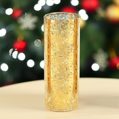 WGVI Hurricane Candle Holder Sleeve, W: 5", Ht: 14", Gold Speckled Glass Cylinder Open Both Ends, Chimney Tube Shade, 1 Piece - size: 5x14"H