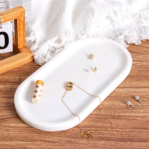 Koville Natural Marble Tray for Bathroom Decor Countertop, Vanity Tray Italy Oval Stone Trays for Candles Perfume, Storage Trays for Cosmetics, Jewelry, Decorative Tray for Dresser Organizer(White) - color: Calacatta White, size: 12" x 6" x 0.7"