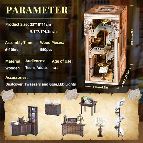 CCCDF DIY Book Nook Kit for Adults and Teens, Miniature Dollhouse Booknook Kit, 3D Wooden Puzzle Booknook Bookshelf Bookcase Model Build Kit Decor Alley with LED Light (Law Library) - style: Law Library
