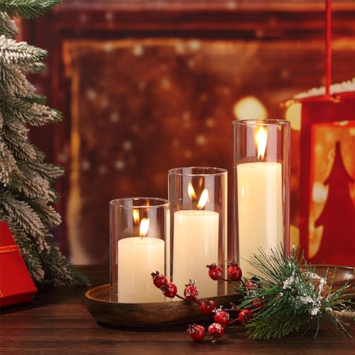 Shihanee Set of 3 Pillar Candles and 3 Glass Cylinder Candle Vases Holders Clear Pillar Jars for Wedding Centerpieces(2.6'' X 4.7'', 5.9'', 7.9'',Ivory White) - color: Ivory White, size: 2.6'' X 4.7'', 5.9'', 7.9''