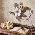 3D Metal Flower Wall Decor - 13.78'' Gold Circle Floral Wall Art with Green Tropical Leaves and Butterflies, Modern Boho Rustic Hanging Sculpture for Living Room Bedroom Bathroom Entryway Kitchen - style: Stylish Style