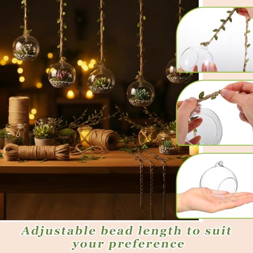 GlikCeil 13 Pcs 3.15'' Hanging Glass Candle Holder with Burlap Leaf Ribbon, Glass Orbs Air Plants Tea Light Candle Holders, Globe Plant Terrariums for Decor Indoor Outdoor Garden DIY (Clear) - color: Clear