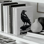 Peacoblue Metal Bookends for Shelves, Modern Decorative Heavy Duty Study Book Support Stoppers for Office, Desk, Shelf, Room 5.3"x4.3"x7.9" Cast Iron Simple Tall Bookends, 1 Pair (Crow on Book Stack) - style: Crow on Book Stack