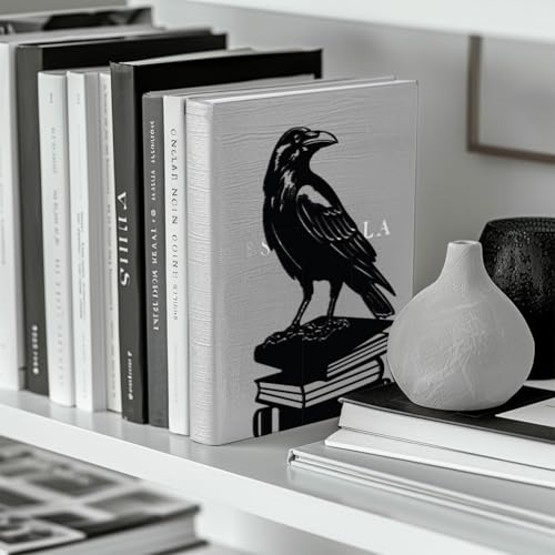 Peacoblue Metal Bookends for Shelves, Modern Decorative Heavy Duty Study Book Support Stoppers for Office, Desk, Shelf, Room 5.3"x4.3"x7.9" Cast Iron Simple Tall Bookends, 1 Pair (Crow on Book Stack) - style: Crow on Book Stack