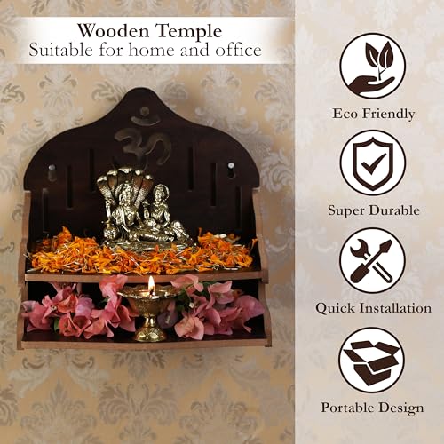 Wooden Wall Mounted Hanging Puja Temple|Wooden Mandir| Pooja Stand |Pooja Mandir for Home& Office|Temple for Festivals| Gifting Purpose - size: Double Stand Wooden Temple