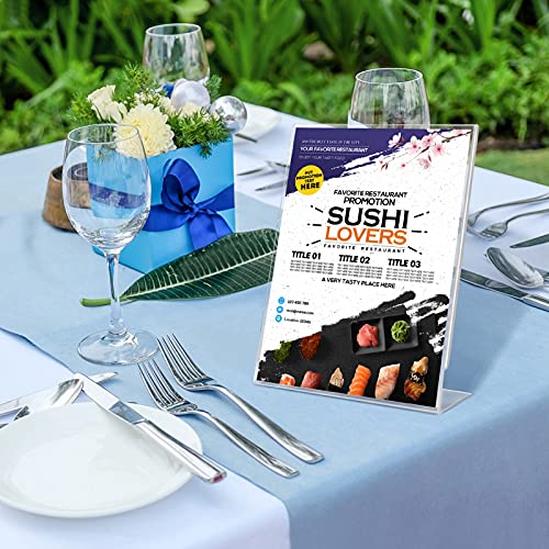 Acrylic Sign Holder 6 Pack 8.5x11 Slant Back Acrylic Stands for Display Plexiglass Clear Acrylic Display Stands for Ad Frame, Picture Photo Frames, Promotions, Restaurants, Office, Store, Home - size: 8.5x11 Inch (Pack of 6)