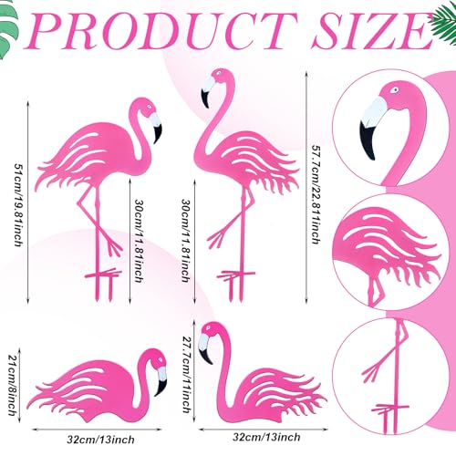 Riakrum 4 Pcs Flamingos Outdoor Yard Decor Pink Metal Flamingos for Yard Garden Large Bird Statue Ornaments for Lawn, Patio Outside Art Decor - style: Flamingo