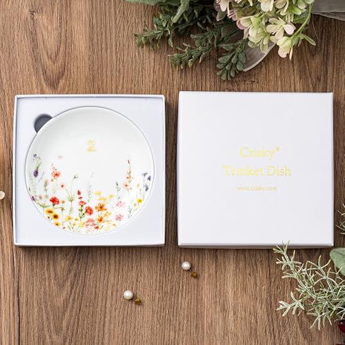 Crisky Initial Jewelry Tray Ring Dish & Gift Box, Ceramic Flower Trinket Dish for Rings Earrings Necklaces Keys, Bridal Shower Engagement Birthday Gift for Women, Friends 4.57" (Gold Foil Z - style: Initial Z