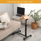 TigerDad Overbed Bedside Desk Mobile Rolling Laptop Stand Tilting Overbed Table with Wheels Height Adjustable Tray Table for Laptop Bed Sofa Side Table (Wood) - color: Wood