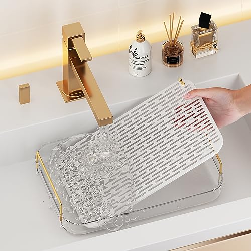 Seoneiro Whiskey Tray, Glass Cup Rack, Mug Holder, Coffee Cup Organizer, Bathroom Countertop Organizer with Drain Board Wine Glass Decorative, Food Tray, Kitchen Spice Rack - color: Transparent Color-2