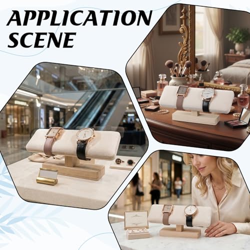 Watch Stand, Wooden T-Bar Velvet Bracelet Holder Jewelry Organizer Jewelry Organizer Holder for Home Use Retail Display, Space Saving Bangle Pendants Tower Rack
