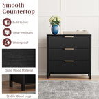 Fluted Nightstand, 23.7'' Wide Night Stand with 3 Drawers, Mid-Century Modern Bedside Table with Handles, Wood End Table for Bedroom, Black - color: Black
