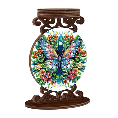ARTopet DIY Diamond Art Painting Candlestick Holders Wooden Desk Candle Holder Ornament Double Sided Diamond Tabletop Ornaments for Home Decor-Butterfly - color: Butterfly