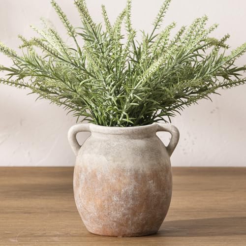 Dobbyby Ceramic Flower Small Vase 6 inch Farmhouse Rustic Vase Decorative Pottery Terracotta Vases for Home Decor Table Mantle Fireplace Living Room Bathroom Wedding Centerpiece - color: S-aged Terra