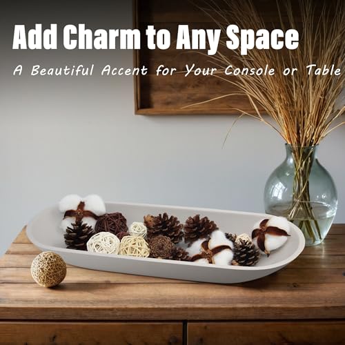LIN CHUAN Large Decorative Bowl for Home Decor - Long Dough Bowls with Anti Slip Base for Table Centerpieces - Grey Minimalist Design Dough Decor Bowl for Coffee Table, Dining Table Centerpiece - color: Gray, size: Large